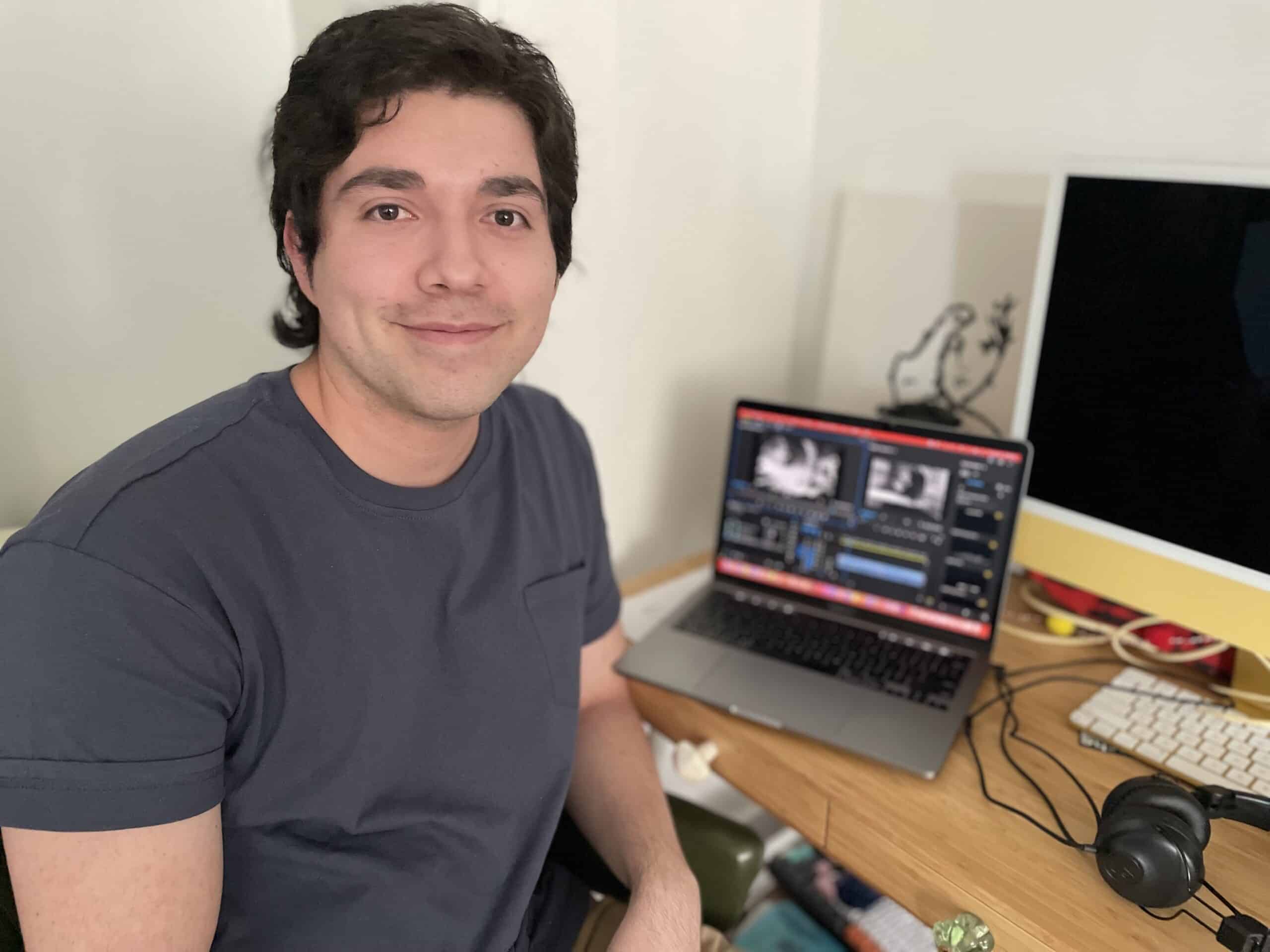Roman Banuelos Recording Connection mentor, Music Producer, Academic Facilitator in front of home music studio