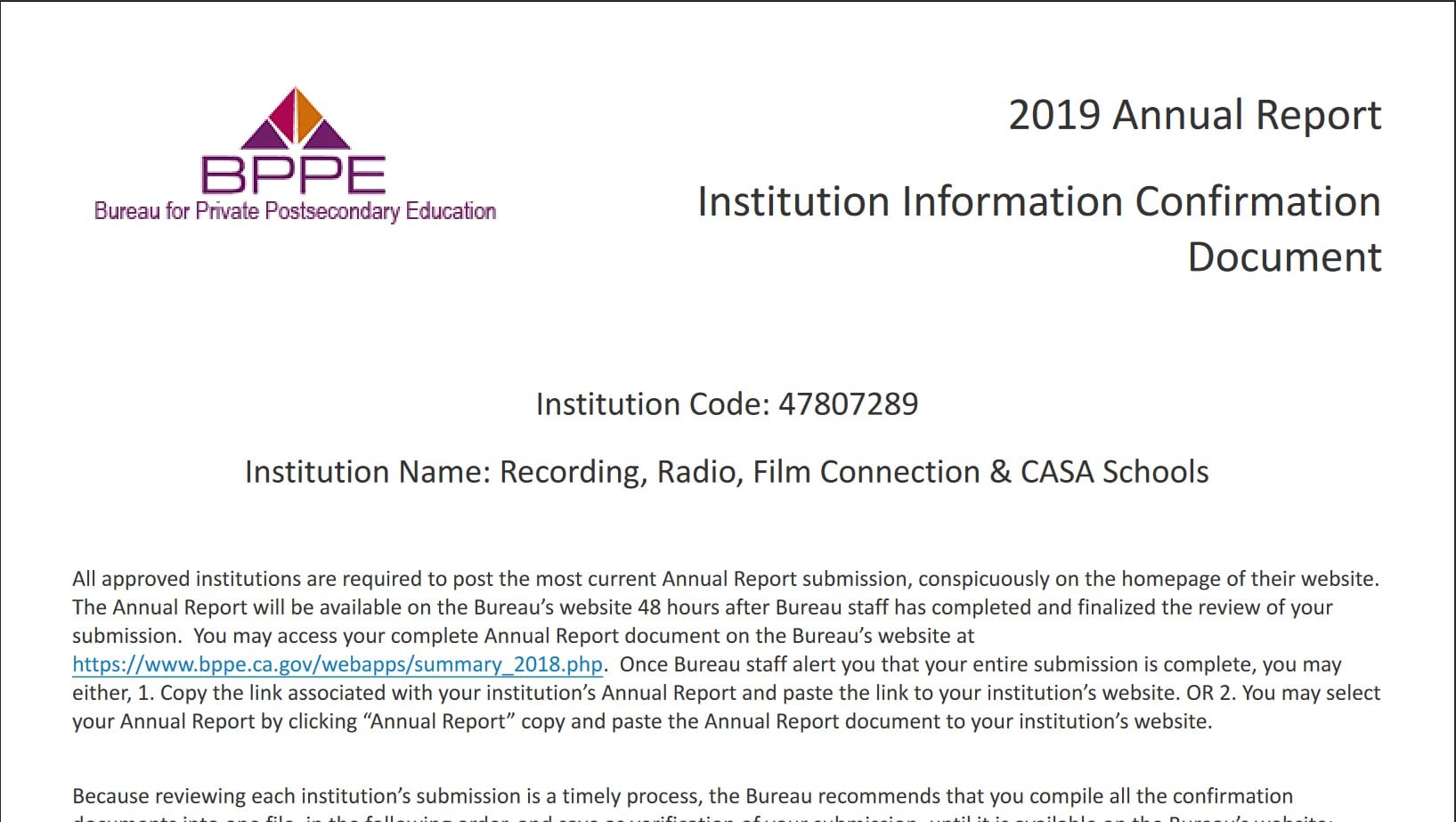 BPPE Institution Confirmation