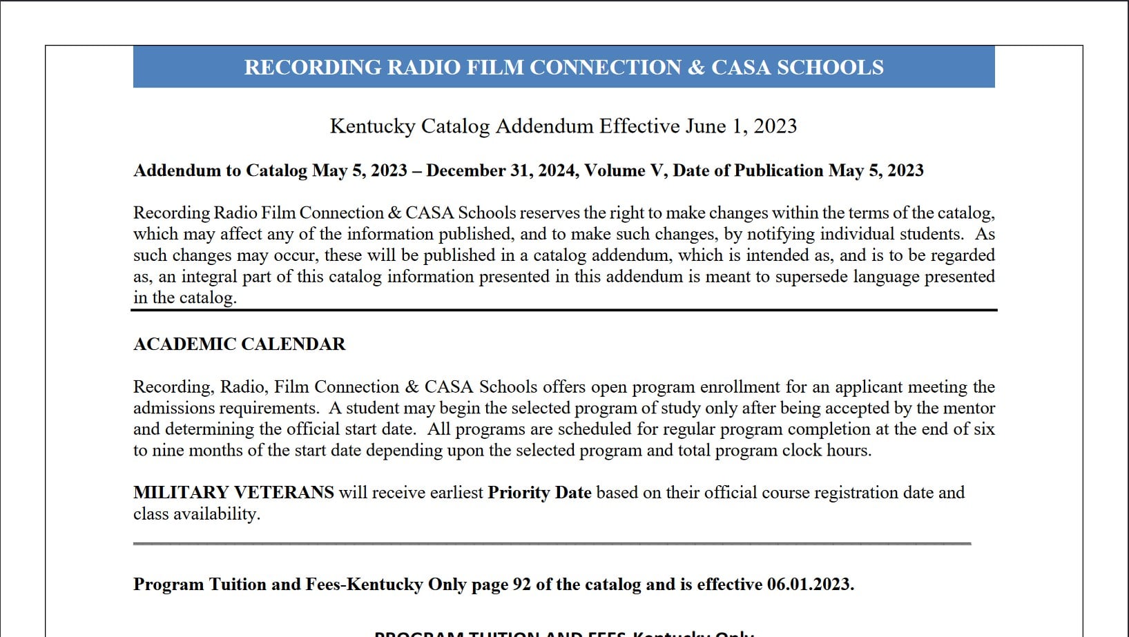 Catalog Addendum