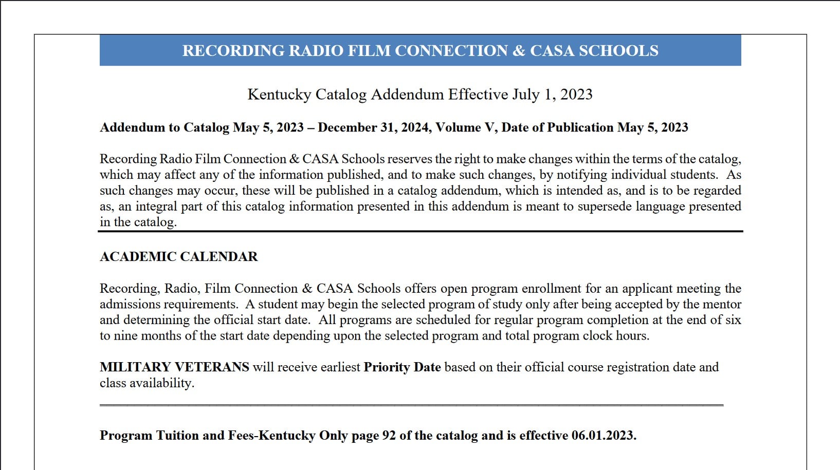Kentucky Catalog Addendum 7.1.2023