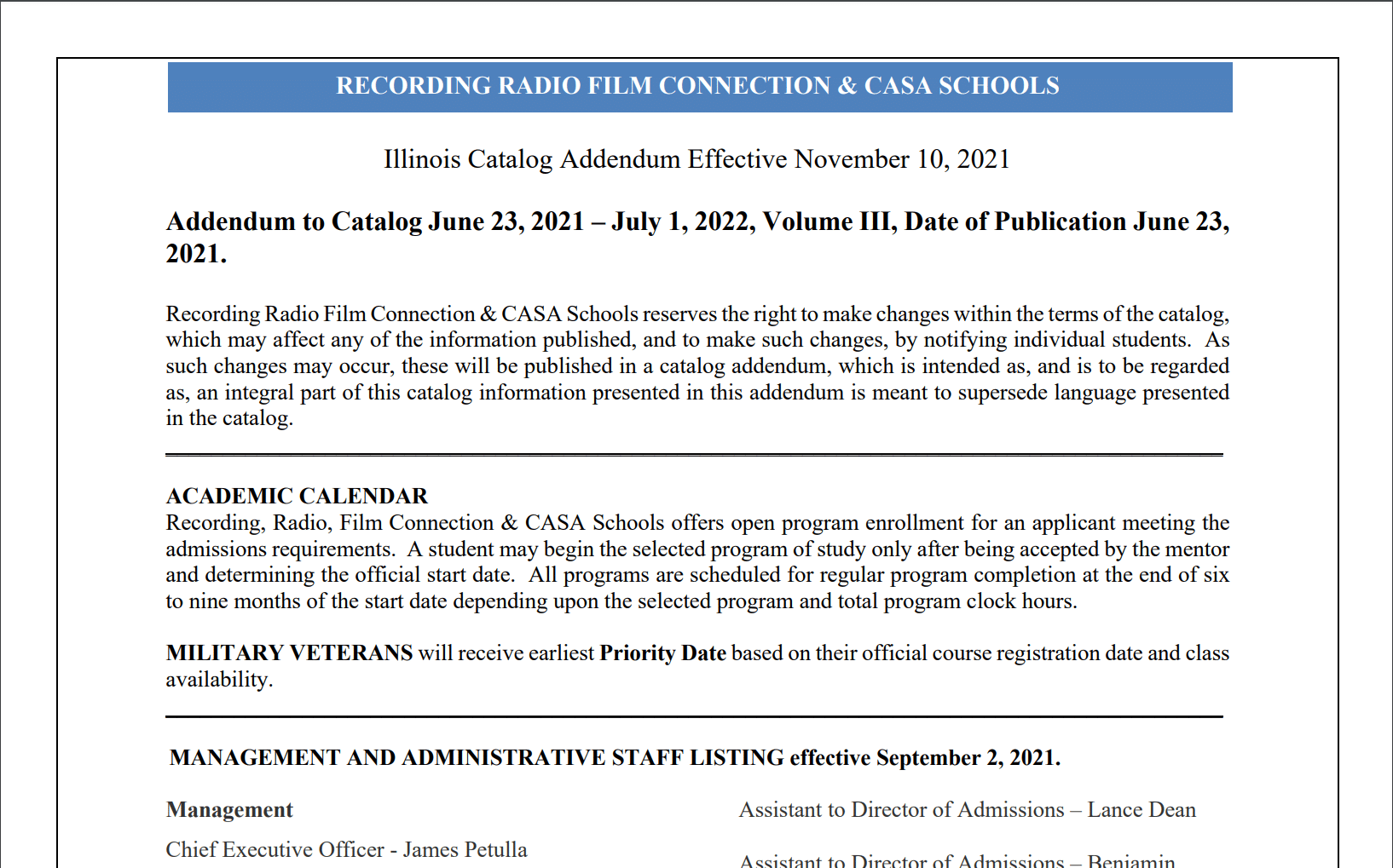 Recording RadioFilmConnectionCASASchools11.10.2021CatalogAddendum
