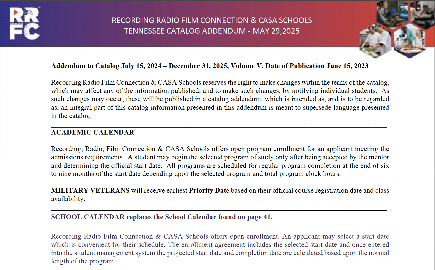 Screenshot Recording Radio Film Connection CASA Schools Tennessee Catalog Addendum 05.29.2025