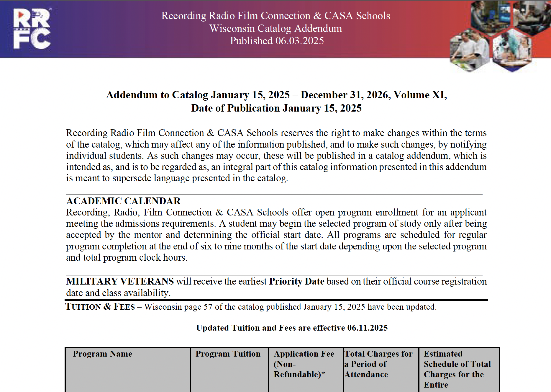 Screenshot Recording Radio Film Connection CASA Schools Wisconsin Catalog Addendum 06.13. 2025