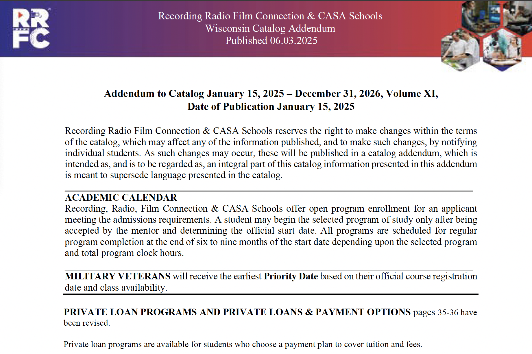 Screenshot Recording Radio Film Connection CASA Schools Wisconsin Catalog Addendum June 3 2025