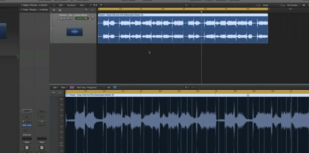 Screenshot of Logic Pro DAW to illustrate how to change tempo without affecting pitch